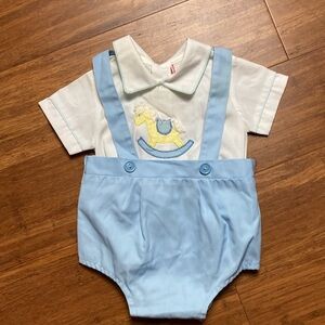 Vintage 70’s Baby Boy Suspender Bloomer Outfit 3-6 Months
